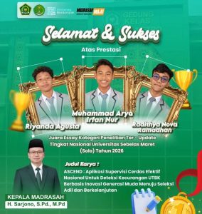Kembali .!!! Siswa MAN 1 Metro Raih Juara Esai Kategori Penelitian Ter-update Tingkat Nasional di Universitas Sebelas Maret Tahun 2026
